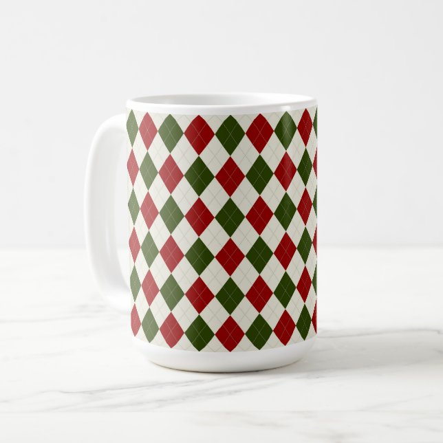 Caneca De Café Padrão Clássico de Argyle de Natal (Frente Esquerda)