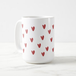 Caneca De Café Padrão Clássico de Corações Vermelhos Branco