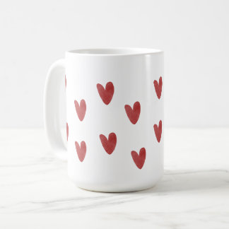 Caneca De Café Padrão Clássico de Corações Vermelhos Branco