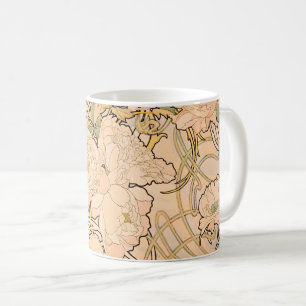 Caneca De Café Padrão Clássico de Jardim de Peônia Art Nouveau po