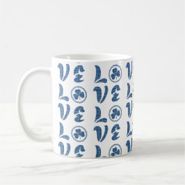 Caneca De Café Padrão Clássico Xadrez Shamrock de Amor Azul Preto