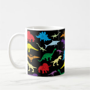 Caneca De Café Padrão Colorida Dinossauros Aquarela Crianças