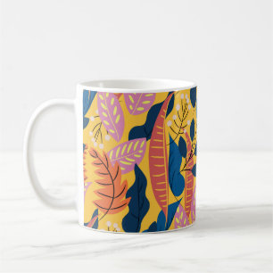 Caneca De Café Padrão colorido brilhante com folhas tropicais, b