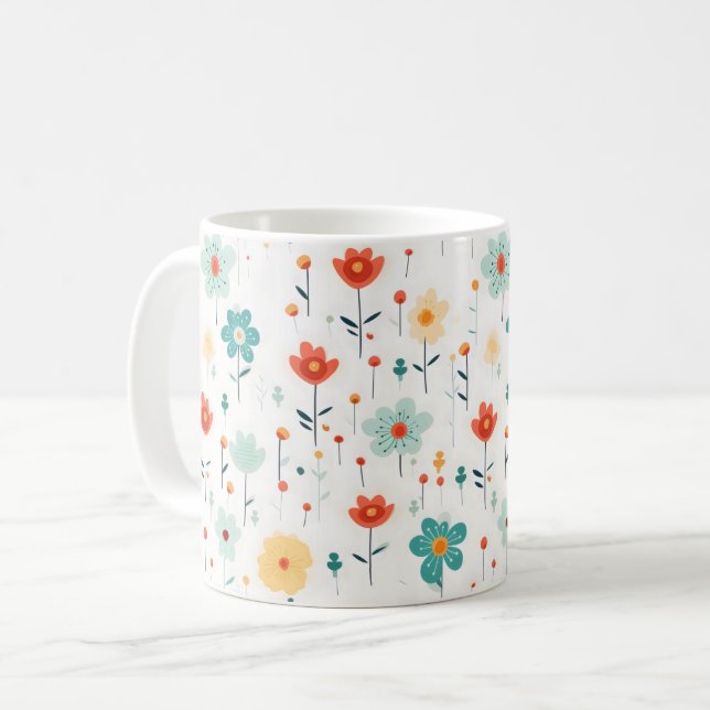 Caneca De Café Padrão Colorido das Flores Cutis (Frente Esquerda)