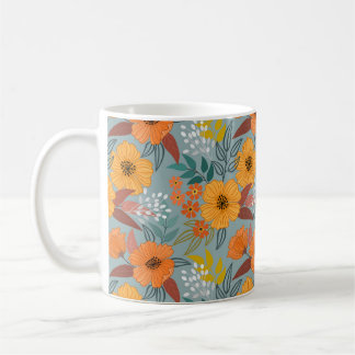 Caneca De Café Padrão Colorido das Flores Desenhadas À Mão