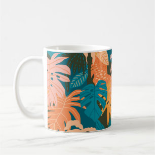 Caneca De Café Padrão colorido das folhas tropicais