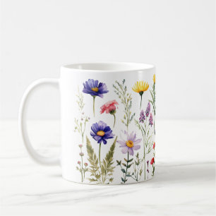 Caneca De Café Padrão Colorido de Aquarela de Flor de Primavera