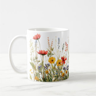 Caneca De Café Padrão Colorido de Aquarela de Flor de Primavera