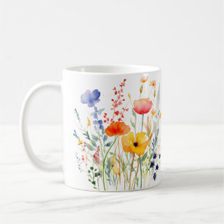 Caneca De Café Padrão Colorido de Aquarela de Flor de Primavera
