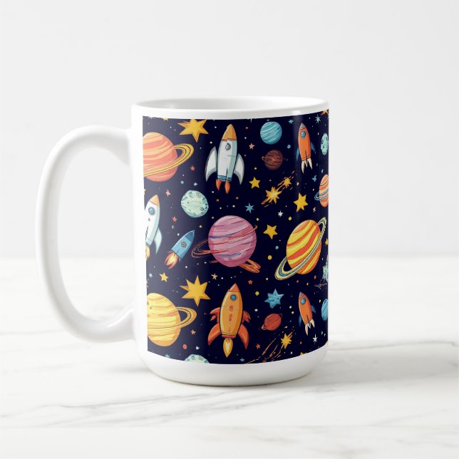 Caneca De Café Padrão Colorido de Exploração Espacial (Esquerda)