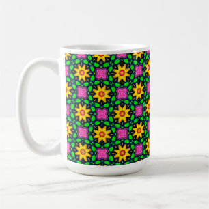 Caneca De Café Padrão Colorido de Flores Amarelas Florais