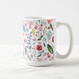 Caneca De Café Padrão Colorido de Flores Botânicas e Folhas