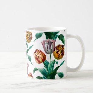 Caneca De Café Padrão Colorido de Flores de Tulipas de Aquarela V