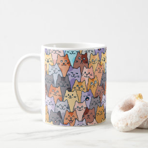 Caneca De Café Padrão Colorido de Gatos Lindos Multidão Rosto de 