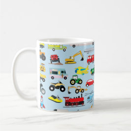 Caneca De Café Padrão Colorido de Transporte e Veículos Crianças