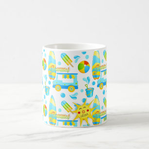 Caneca De Café Padrão Colorido de Verão e Diversão de Praia Mo