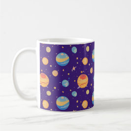 Caneca De Café Padrão Colorido Espacial com Planetas, Estrelas