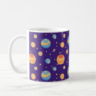 Caneca De Café Padrão Colorido Espacial com Planetas, Estrelas