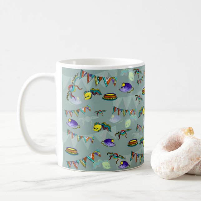 Caneca De Café Padrão colorido para gatos (Com Donut)