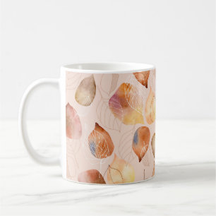 Caneca De Café Padrão com folhas. Folha gráfica e aquarela.