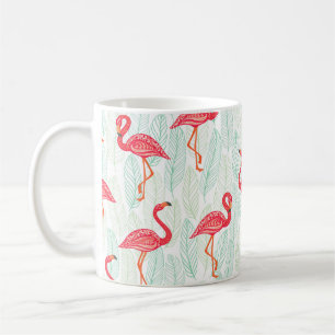 Caneca De Café Padrão com ornamentos flamingos cor-de-rosa em um 