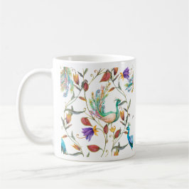 Caneca De Café Padrão com pavão e flores pavão