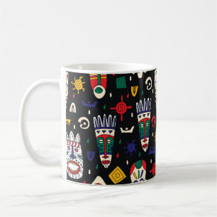 Caneca De Café Padrão constante de máscaras tribais africanas