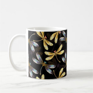 Caneca De Café Padrão contínuo com Libélulas Douradas