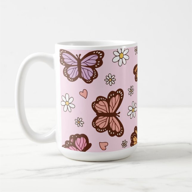 Caneca De Café Padrão contínuo de borboleta e flores (Esquerda)