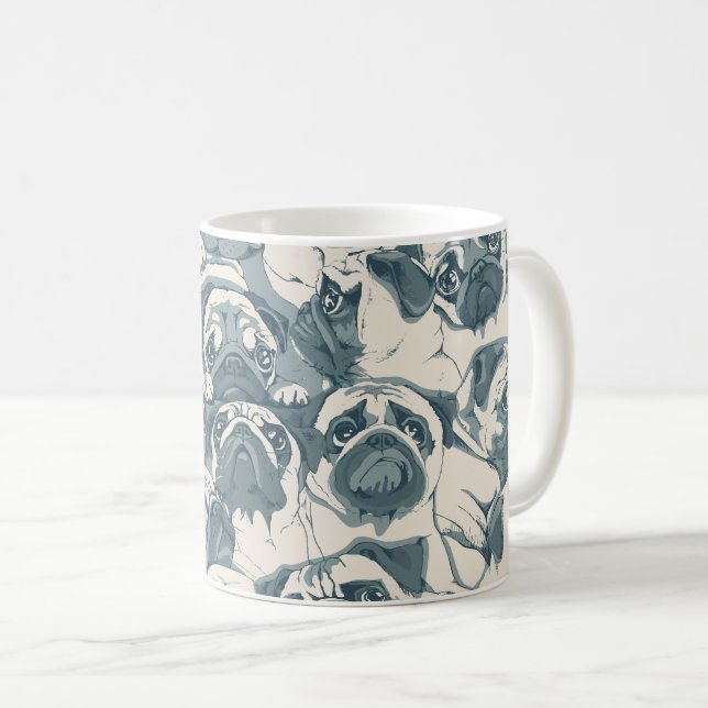 Caneca De Café Padrão contínuo de cachorro pug fofo (Frente Esquerda)
