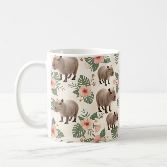 Caneca De Café Padrão contínuo de capivara em aquarela fofa (Esquerda)