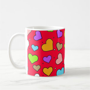 Caneca De Café Padrão contínuo de Corações Coloridos em Fundo Ver