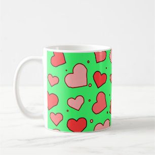 Caneca De Café Padrão contínuo de Corações em Fundo Verde 