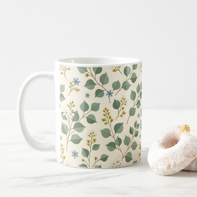 Caneca De Café Padrão contínuo de eucalipto floral (Com Donut)