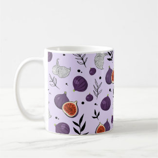 Caneca De Café Padrão contínuo de figos e folhas em aquarela