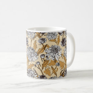 Caneca De Café Padrão contínuo de flor de crisântemo