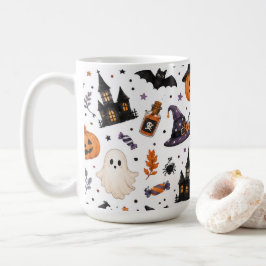 Caneca De Café Padrão contínuo de Halloween fofo com gatos pretos