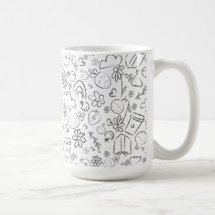 Caneca De Café Padrão contínuo de rabiscos fofos em preto e branc
