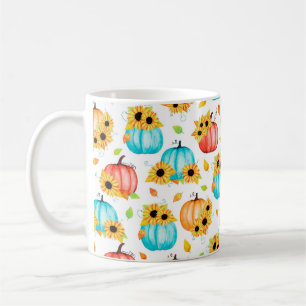 Caneca De Café Padrão contínuo desenhado à mão com abóboras giras