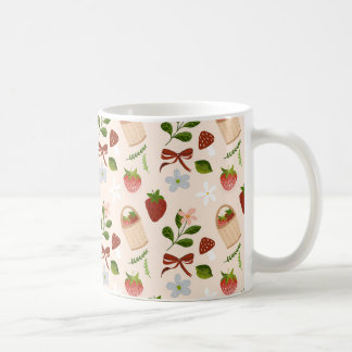 Caneca De Café Padrão contínuo fofo de cottagecore de morango