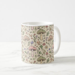 Caneca De Café Padrão Contínuo Neutro Bege Terroso de Cogumelo