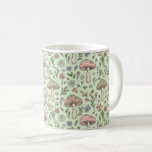 Caneca De Café Padrão contínuo terroso de cogumelo verde-sage