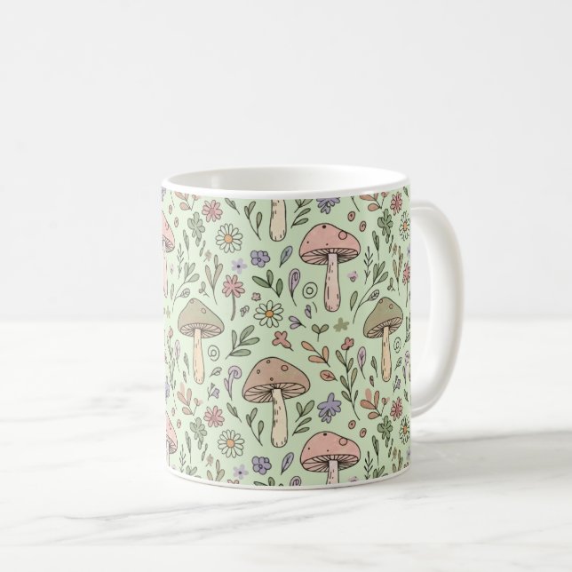 Caneca De Café Padrão contínuo terroso de cogumelo verde-sage (Frente Esquerda)