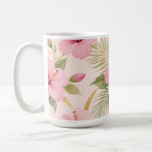 Caneca De Café Padrão contínuo tropical de hibisco rosa