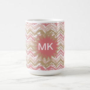 Caneca De Café Padrão Coral Spice Scribble ZigZag Chevron