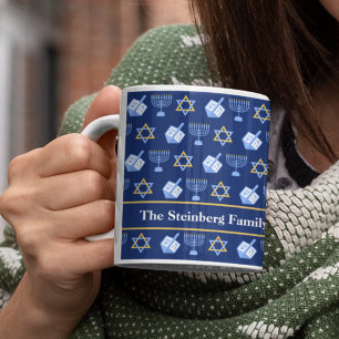 Caneca De Café Padrão Cute Hanukkah Dreidel Menorah Personalizado