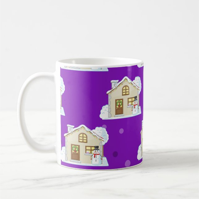 Caneca De Café Padrão da Casa de Natal - Fundo Roxo (Esquerda)