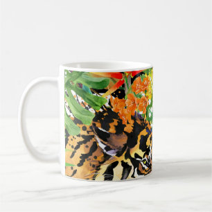 Caneca De Café Padrão da selva de cor da água do Tigre Tropical