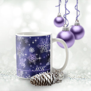 Caneca De Café Padrão das Flocos de Neve Mais Bonitos Violeta ID8