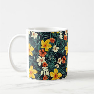 Caneca De Café Padrão das flores tropicais amarelas